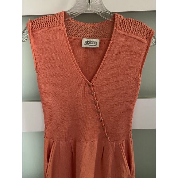 St. John Vintage Santana Coral Knit Belted Short Sleeve Sweater Dress Green Sz S - Picture 3 of 13
